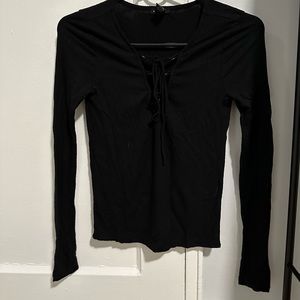 Black lace up front shirt